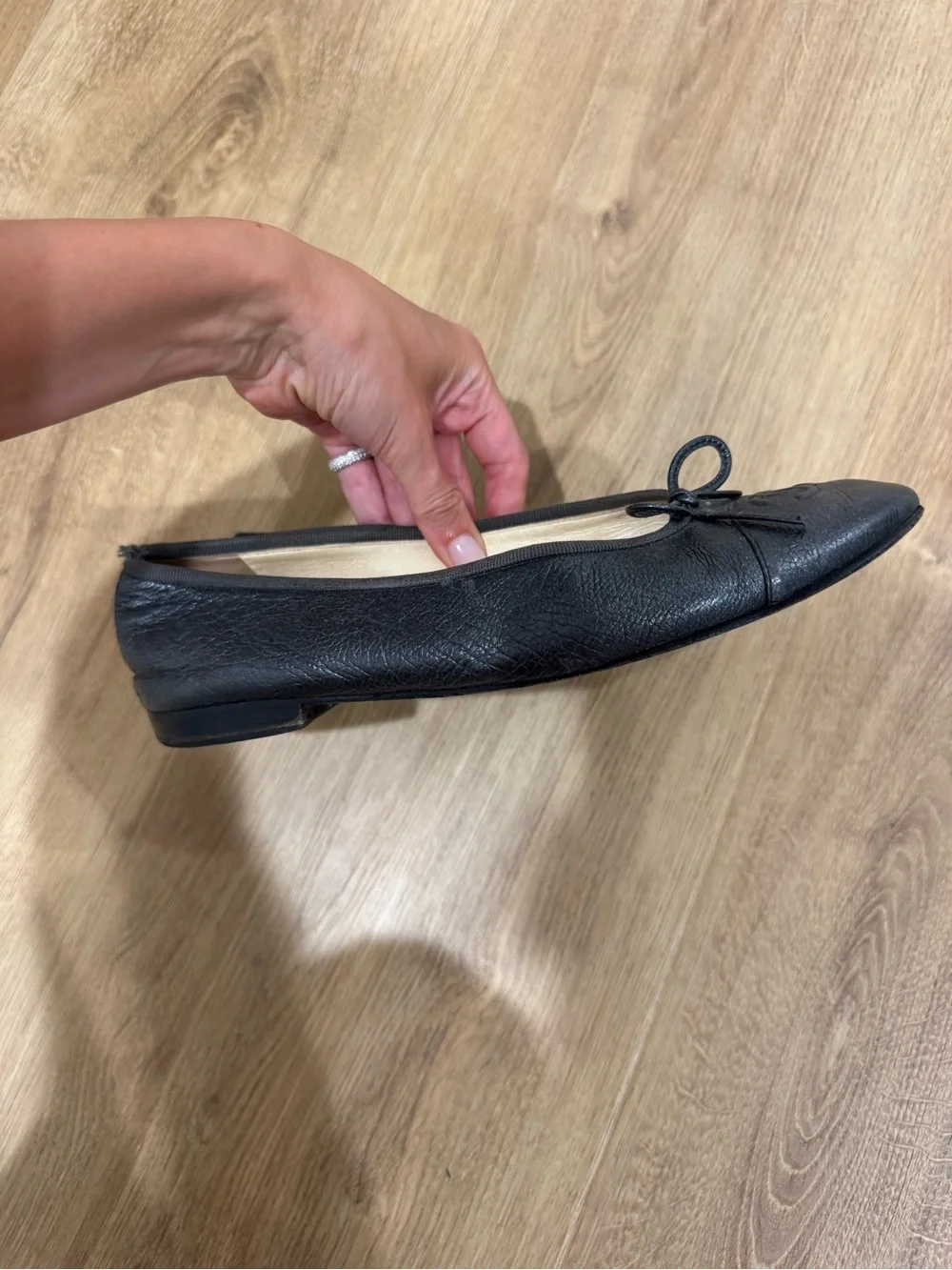 Chanel Silver Metallic Leather Cap-Toe Ballet Flats